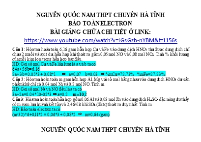 Bài tập Hóa học Lớp 10 Bảo toàn Electron - Nguyễn Quốc Nam